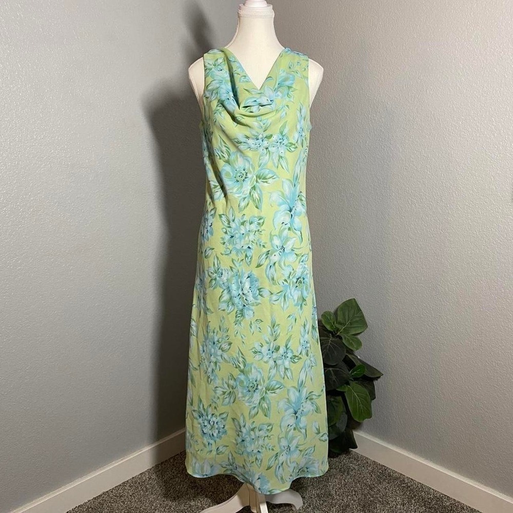VINTAGE BETSEY'S THINGS FLORAL MIDI BEADED DRESS COWL NECK COTTAGECORE DAINTY